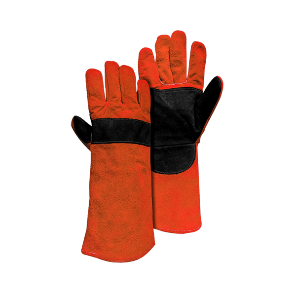 Guante cuero soldador Descarne naranjo negro C/ Refuerzo